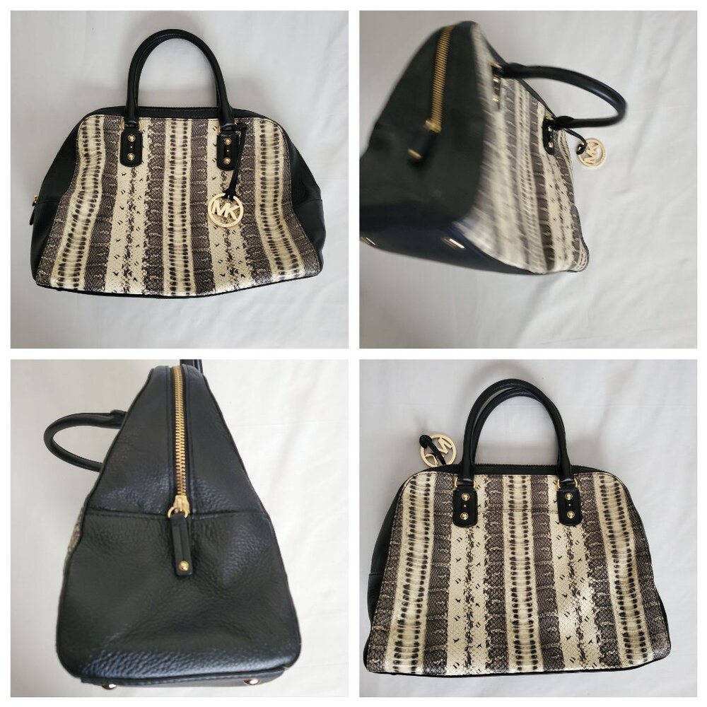 Michael Michael Kors SELMA Black/White Snake Print Leather Tote Bucket Handbag - Picture 8 of 15